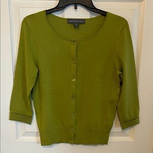 JOSEPHINE CLAUS Olive Green Button Down Silk Blend Cardigan Women's Small